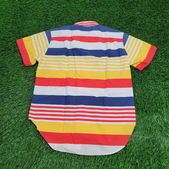 Vintage 90s MOD Button Shirt Womens Medium 20x28 Striped Baggy - Picture 3 of 13